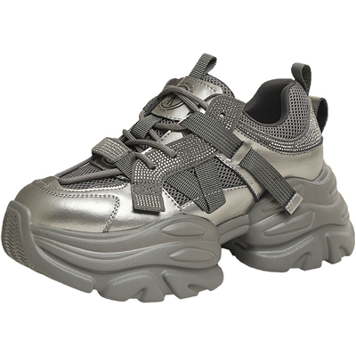 TATA他她繁星复古厚底老爹鞋女鞋银色休闲运动鞋春季新款CY201AM5