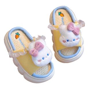 兔子儿童亚麻拖鞋女童2025新款春秋家居宝宝防臭四季女孩棉麻拖鞋