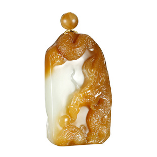 玉说和田玉龙牌吊坠男款玉坠糖青白玉龙行天下玉牌玉佩玉石挂件