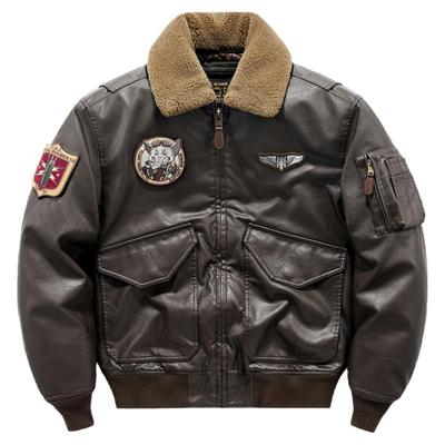 可拆卸毛领复古飞行员皮衣棉服