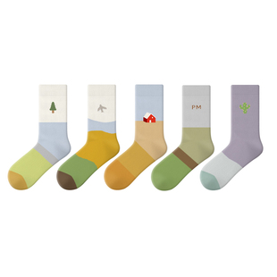 派米山系袜子女春秋2026新款爆款中筒袜拼接撞色长袜女士无骨袜棉