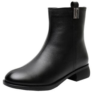 短靴女头层牛皮平跟大码真皮软底2024年新款春秋单靴加绒马丁靴冬