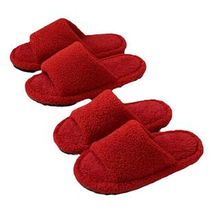 细细条 买一送一喜庆红色棉拖鞋新婚结婚居家鞋毛毛拖鞋男女秋冬