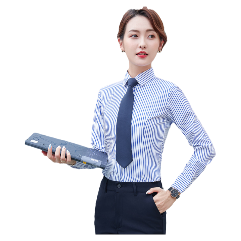 条纹职业衬衫长袖定制工作服修身