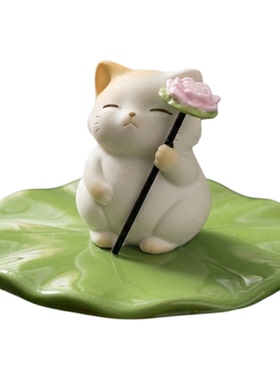 可爱小猫咪荷叶莲花古法鱼缸造景漂浮摆件龟缸水族箱微景观装饰品