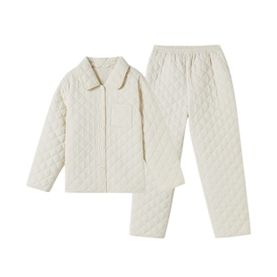 乎兮绗棉服保暖可外穿家居服开襟翻领长袖长裤套装女士秋冬季睡衣