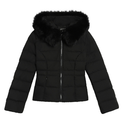 狐狸毛领连帽羽绒服女保暖收腰