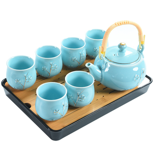 提梁壶茶具套装家用大号德化白瓷功夫陶瓷窑变礼品定制一壶六杯装