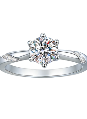 NY纯银镀18K铂金镶D色莫桑钻戒指