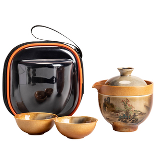 陶瓷户外旅行茶具便捷式包一壶三杯快客杯旅游露营冲茶器茶具套装