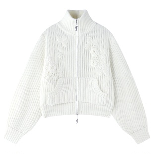 FTT FlyTheTruth 高智简约风花朵毛衣外套女春季新款双拉链针织衫