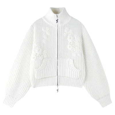 FTT简约风花朵毛衣外套针织衫女