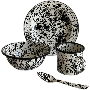 清仓复古泼墨点盘子搪瓷餐具套装搪瓷珐琅ins餐具马克杯碗