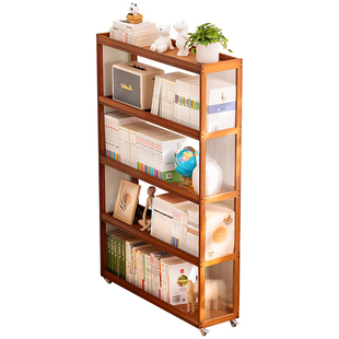 可移动书架带轮置物架落地书柜子家用儿童收纳客厅靠墙边实木多层