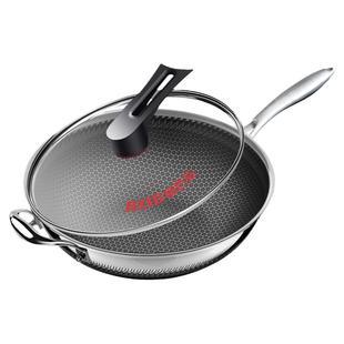 赫巴兹316不锈钢炒锅平底不粘锅家用燃气灶适用电磁炉专用炒菜锅