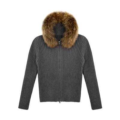 毛毛领灰色时髦开衫打底weave