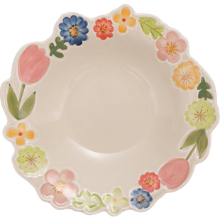 手绘釉下彩陶瓷沙拉水果盘草帽意面盘甜品盘漂亮餐盘复古日式餐具