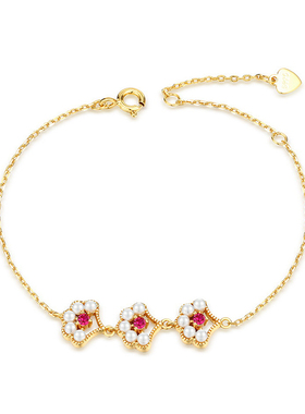 手链925银红刚玉日系珍珠