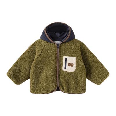 贝贝城拼色连帽拉链外套