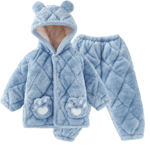 欧孕儿童家居服法兰绒宝宝睡衣2025新款秋冬男童女童加绒加厚套装