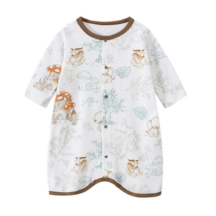 婴儿睡衣春秋纯棉婴幼儿小月龄护肚长袖连体衣宝宝防踢秋冬款睡袍