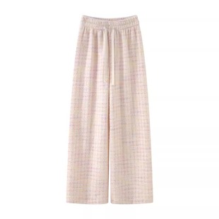 千鸟格阔腿裤女秋冬2025新款高腰慵懒风休闲加绒羊毛绒白色格子裤