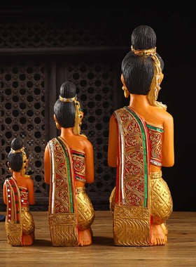 迎宾侍女吧台摆件玄关泰式餐厅工艺品装饰东南亚风格跪佛精致天然