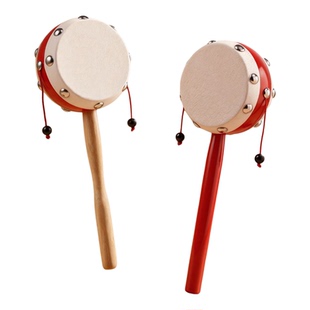木质羊皮拨浪鼓老式传统手工拨浪鼓摇鼓婴儿玩具新生儿听力训练