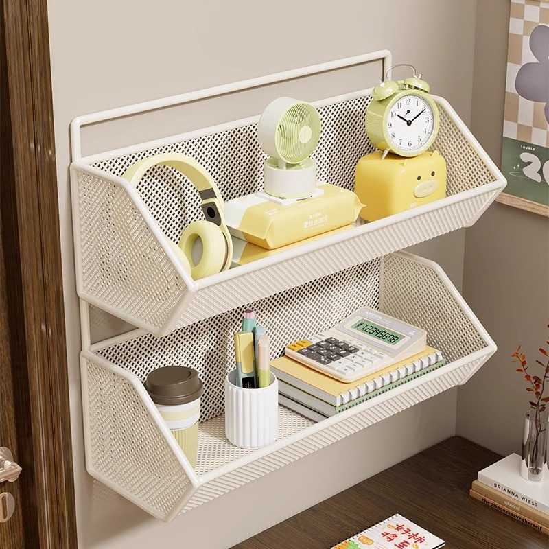 宿舍免打孔墙上置物架床头衣柜收纳架挂架筐寝室双层收纳学生侧面