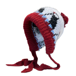 可爱企鹅针织帽子女冬季保暖护耳防寒套头帽费尔岛风绑带毛线帽潮