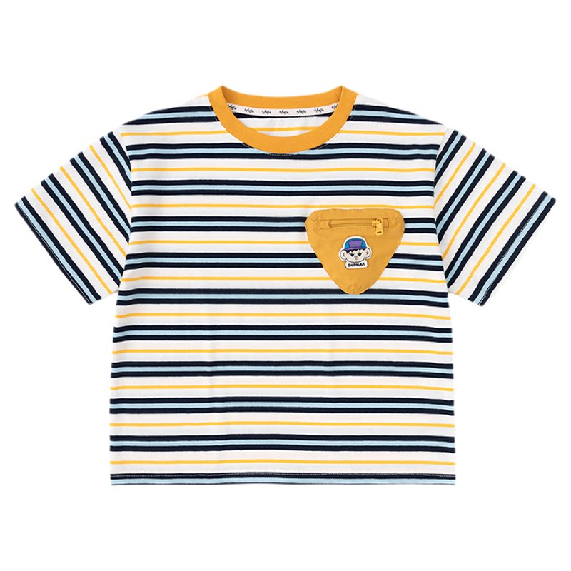 宝宝纯棉短袖夏季条纹T恤嘟嘟家儿童撞色衣服女童短t男童上衣夏装