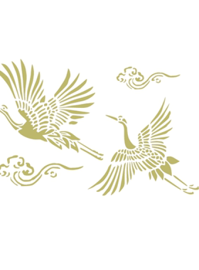 鹤镂空模板拓印涂鸦手绘国风