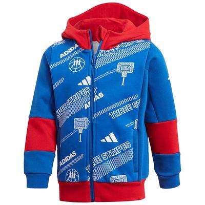 阿迪达斯小童篮球印花连帽外套