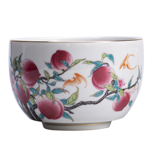 九皿陶瓷茶杯九桃品茗杯个人专用单杯家用功夫茶具大容量杯洗茶盏