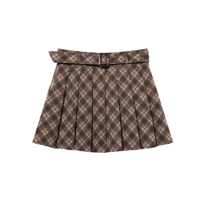 西町村屋复古半身裙女装2025冬新款格纹短裙（含腰带）XHAD10514