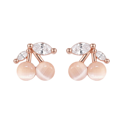 925银针猫眼石樱桃耳钉女