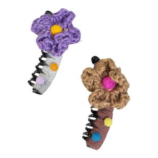 潮时点秋冬新款手工毛线钩织立体花朵带齿香蕉夹高颅顶百搭发夹女