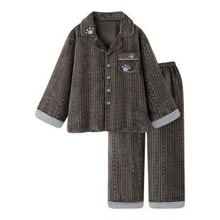 〖柔软保暖〗休闲睡衣男款冬季加绒加厚新款法兰绒宽松家居服套装