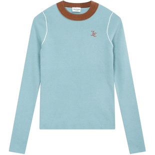 Juicy Couture橘滋针织衫女刺绣撞色修身打底长袖内搭毛衣上衣