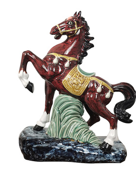 志在陶瓷釉彩马工艺中式风摆件