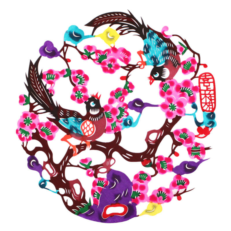 马年春节彩色蔚县剪纸作品中国特色礼品手工窗花玻璃贴新年装饰