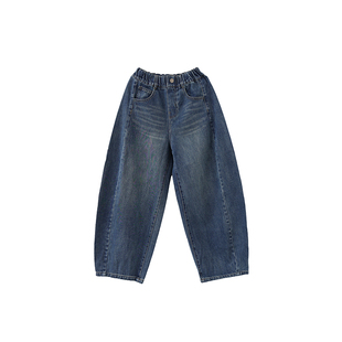 小小大星球童装 全棉软糯水洗猫须牛仔裤 男女童春秋轮廓弯刀裤