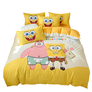 海绵宝宝卡通床上四件套纯棉全棉男孩床单被套儿童床品三件套女童