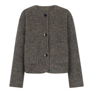 KBNE灰色高级感短款圆领双面呢大衣女装2025冬季新款气质呢子外套