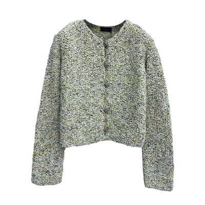 高级感小香风粗花呢短款毛衣外套女杂色编织圆领气质针织开衫上衣