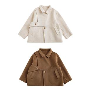 幼悠女童手工包缝双面呢短款大衣冬季儿童简洁利落小翻领保暖外套