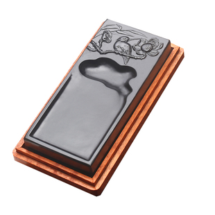 安徽歙砚砚台 非遗名师设计经典款 天然原石黑龙尾长方镇纸砚精品绘画书法专用研磨墨文房四宝收藏非端砚