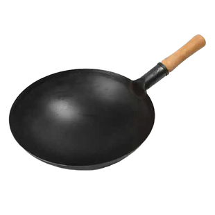 维亿无涂层炒锅维億原生态铁锅炒勺老式大勺家用熟铁圆底木柄马勺