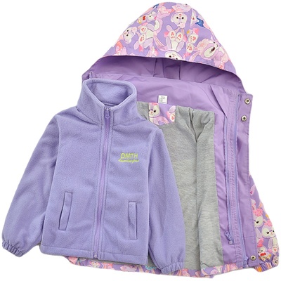 女童秋冬加绒外套可拆卸三合一