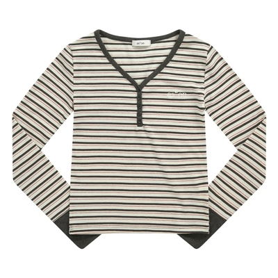 ason韩风ins撞色条纹亨利领长袖T